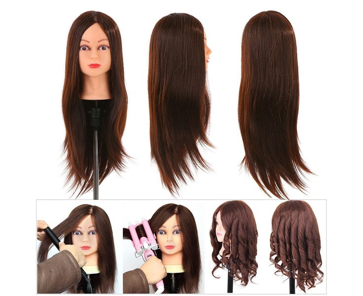 24" 30% Real Human Hair Dummy Head Hairdressing Training Head Salon He Carousel 6