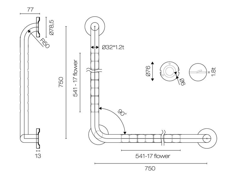 Grab Rail 750mm x 750mm x 90° Matt Black *Second* Was $349 Carousel 6