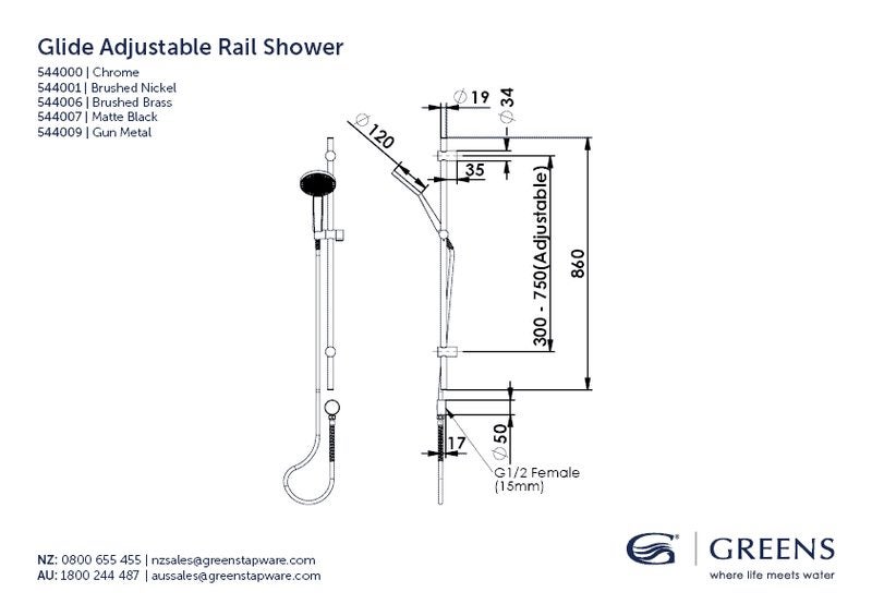 Greens Glide Adjustable Rail Shower | Matte Black Carousel 2