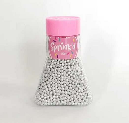 Silver Sugar Pearls (cachous) 4mm. 120gm Container Carousel 1