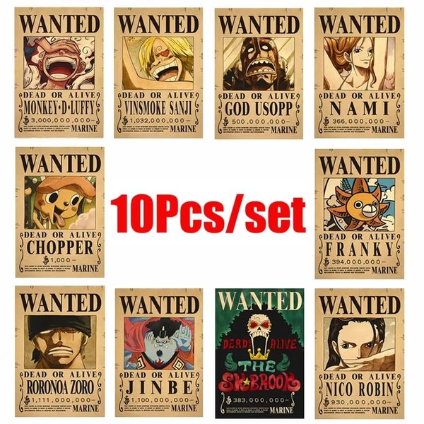 10Pcs Anime One Piece Luffy Wanted Vintage Posters Set for Room Wall Decoration Carousel 1