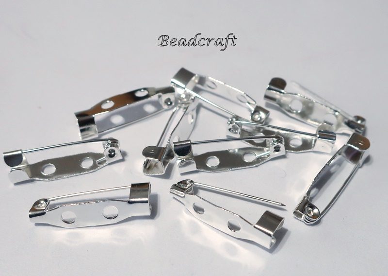 10 BRIGHT SILVER BROOCH BACKS Carousel 1