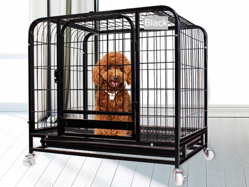 78CM Metal Pet Cage 2 Doors with Wheels Black Carousel 1