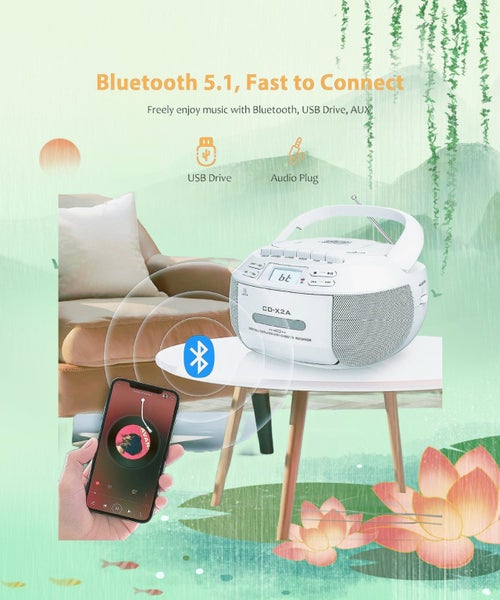 CD + Cassette Tape Player, Bluetooth CD Boombox, AM/FM Radio, Stereo Sound Carousel 2