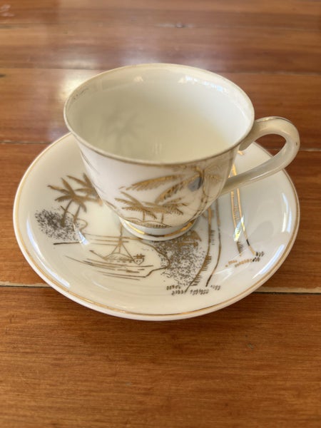 JAPANESE 1950’S GOLD HAND PAINT FINE BONE CHINA COFFEE SET VINTAGE 1950’s Carousel 2