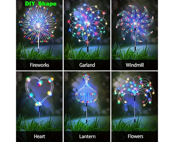 4pcs 200LEDs Solar Fireworks Lights Outdoor Solar Garden Lights Outdoor 8 L Carousel 8