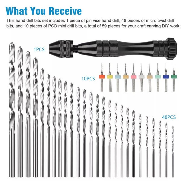 59 Pieces Hand Drill Bits Set Mini Drill Bits for Resin Polymer Clay Craft DIY Carousel 2