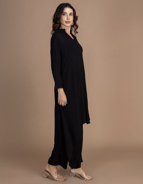 Moomaya Women's Indo-Western Co-Ord Set Asymmetric Long Kurta With Palazzo Pants Carousel 2