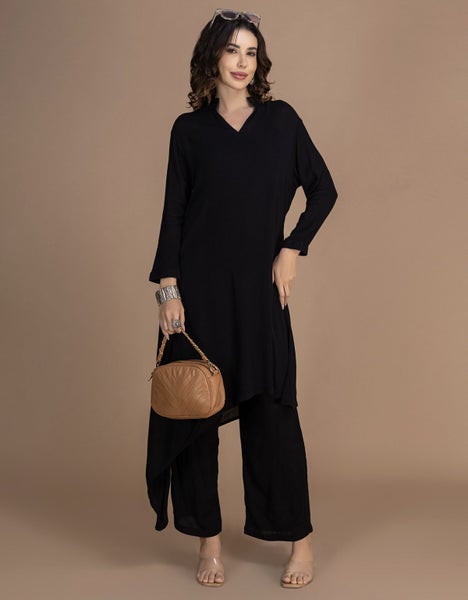 Moomaya Women's Indo-Western Co-Ord Set Asymmetric Long Kurta With Palazzo Pants Carousel 8