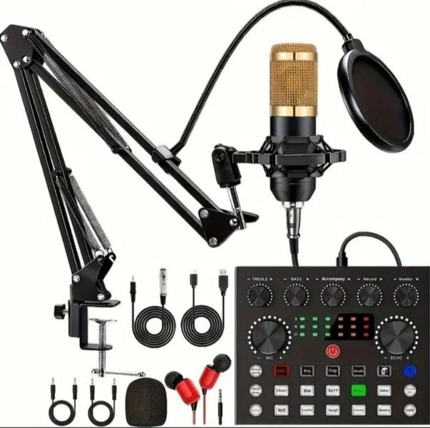 Podcast Recording Equipment with Gold Microphone Carousel 1