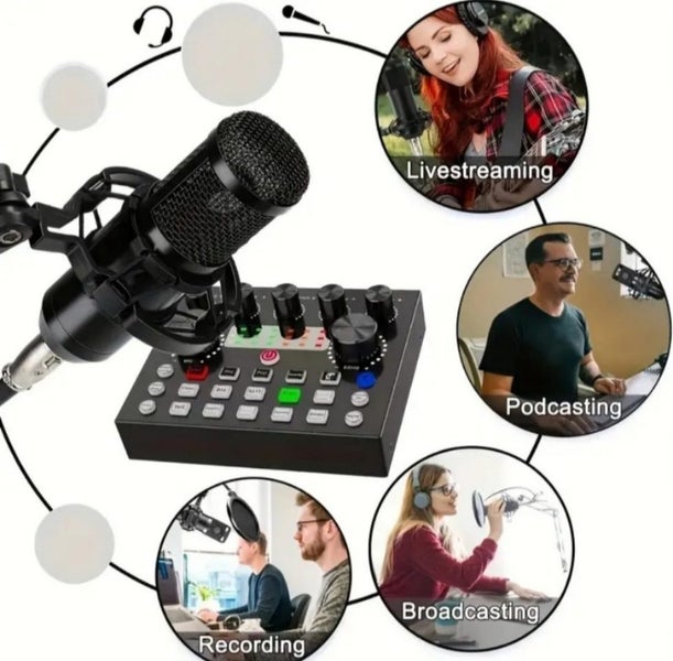 Podcast Recording Equipment with Gold Microphone Carousel 2