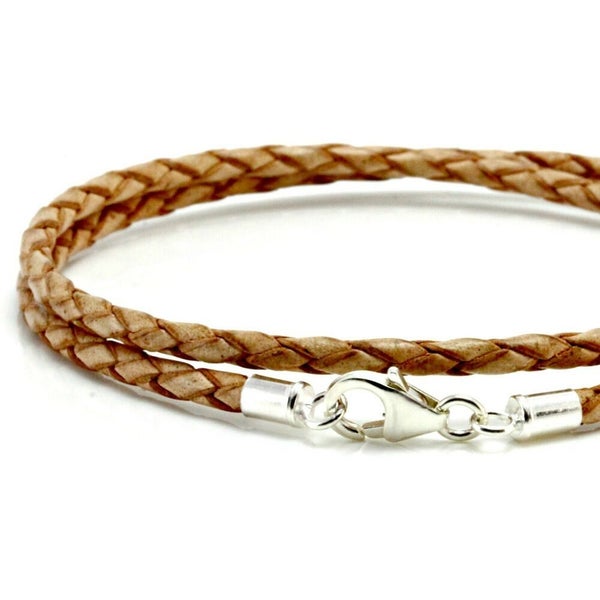 MENS LEATHER BRACELET DOUBLE BRAIDED STERLING SILVER 925 Carousel 10