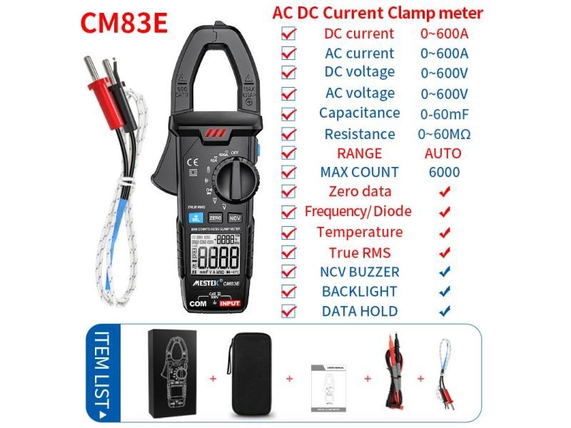 Mestek AC/DC Current Clamp Multimeter 600A NCV Voltage Ammeter Hook Meter Carousel 1