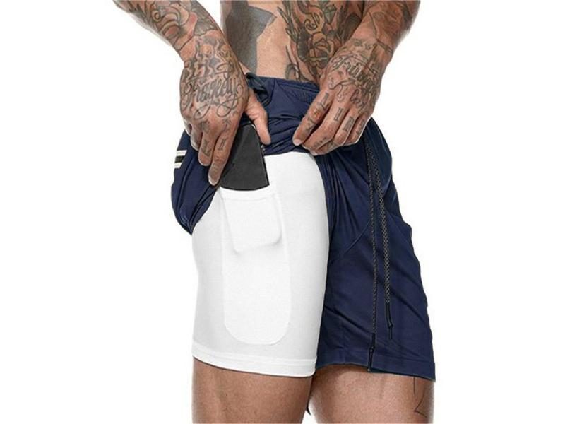 Men's Casual 2 In 1 Running Quick Drying Gym Shorts With Pockets Carousel 1