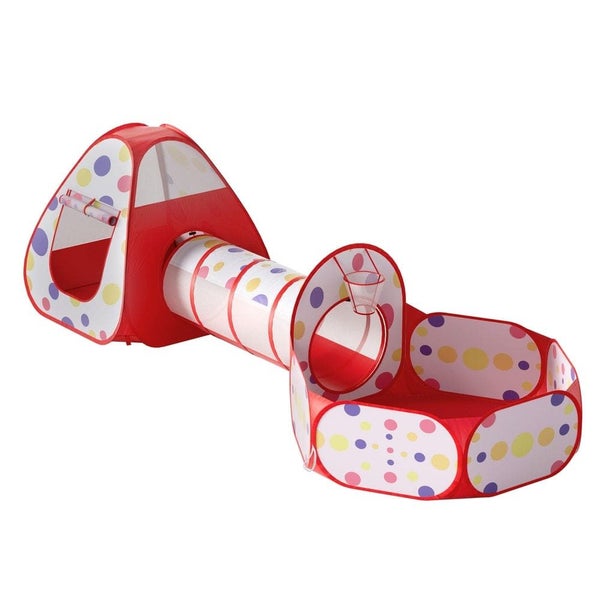 Kids Playhouse Play Tent Pop Up Teepee Ball Pit Tunnel Basketball Hoop Red Carousel 1