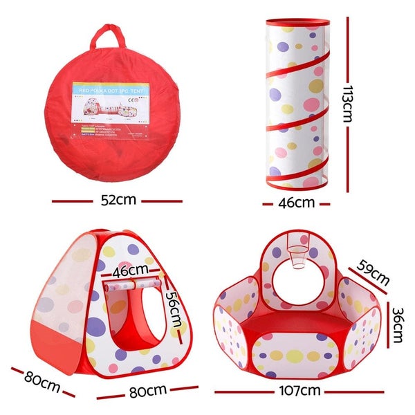 Kids Playhouse Play Tent Pop Up Teepee Ball Pit Tunnel Basketball Hoop Red Carousel 2