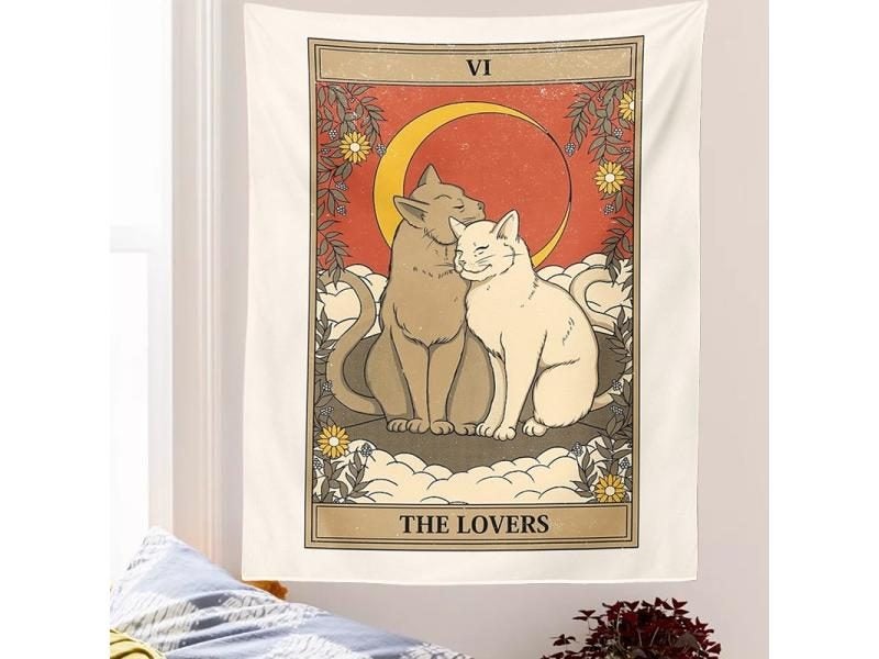 Tarot Card Tapestry Boho Tapestry Wall Hanging Cat Mysterious Divination Carousel 1