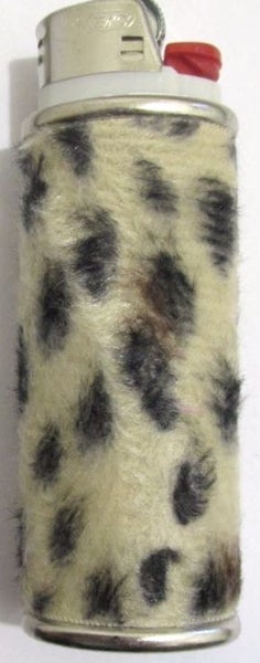 Faux fur covered metal case for Bic shaped lighters. leopard print Carousel 1