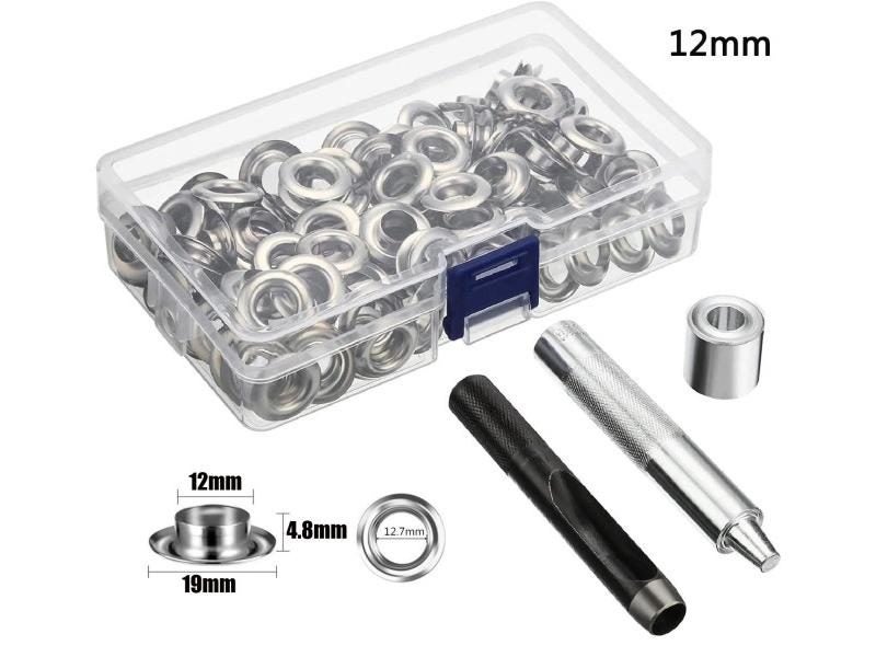 Grommet Tool Kit 100 Sets 6mm-14mm Inside Diameter Silver For DIY Carousel 1