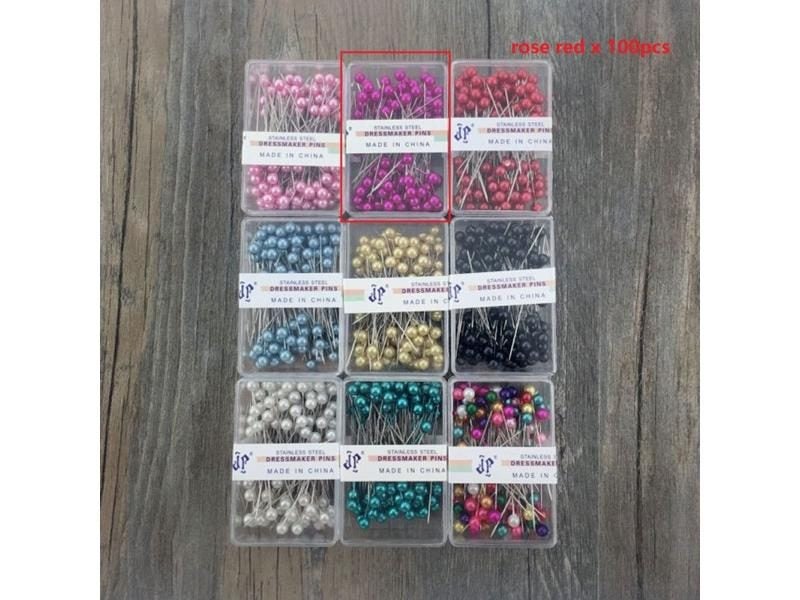 100pcs Colorful Round Pearl Head Dressmaking Pins Needles Stitch DIY Craft Carousel 1