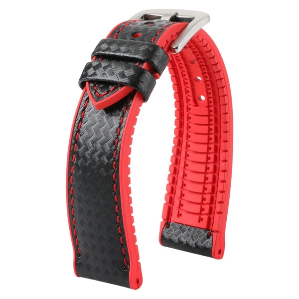 Ezra Leather Rubber Performance Hybrid Watch Band for TAG Heuer Monaco - Red ... Carousel 2