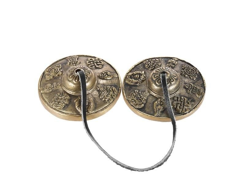 2.6in/6.5cm Handcrafted Tibetan Meditation Tingsha Cymbal Bell With Buddhist Carousel 1