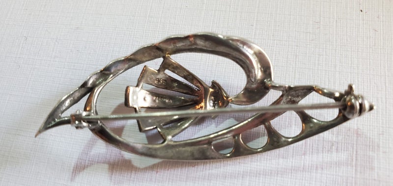 Antique German Art Deco Sterling Silver & Marcasite Brooch/Earrings Carousel 2