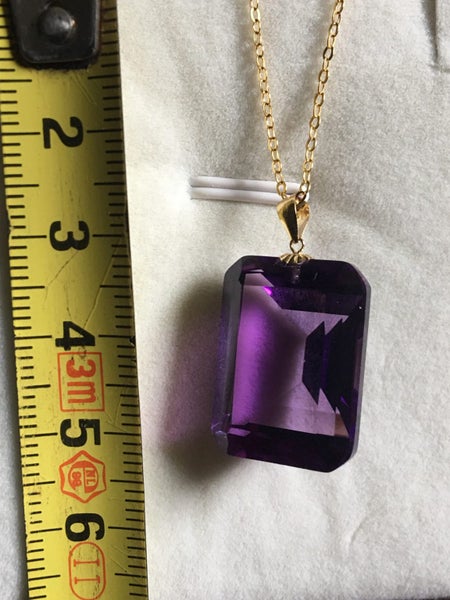 18k gold large amethyst necklace Carousel 2