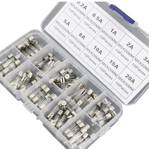 100pcs 5x20mm Quick Blow Glass Tube Fuse Assorted Kit Carousel 5