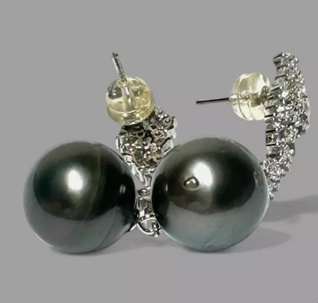 Round 12.2mm Peacock Grey Green Tahitian Pearl Earrings Carousel 7