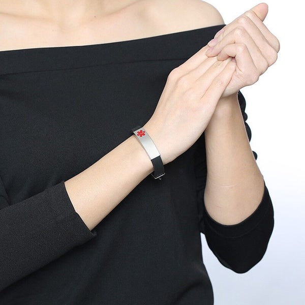 Personalized Medical Alert ID Kid Women Bracelet Silicone Bangle Adjustable Band Carousel 2