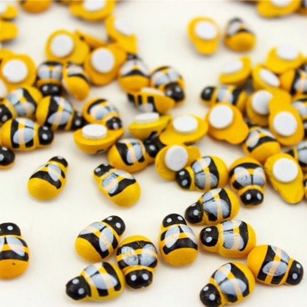 100pcs DIY Mixed Mini Bees Self Adhesive Wooden Bumble Bee Craft Card Wood Decor Carousel 2