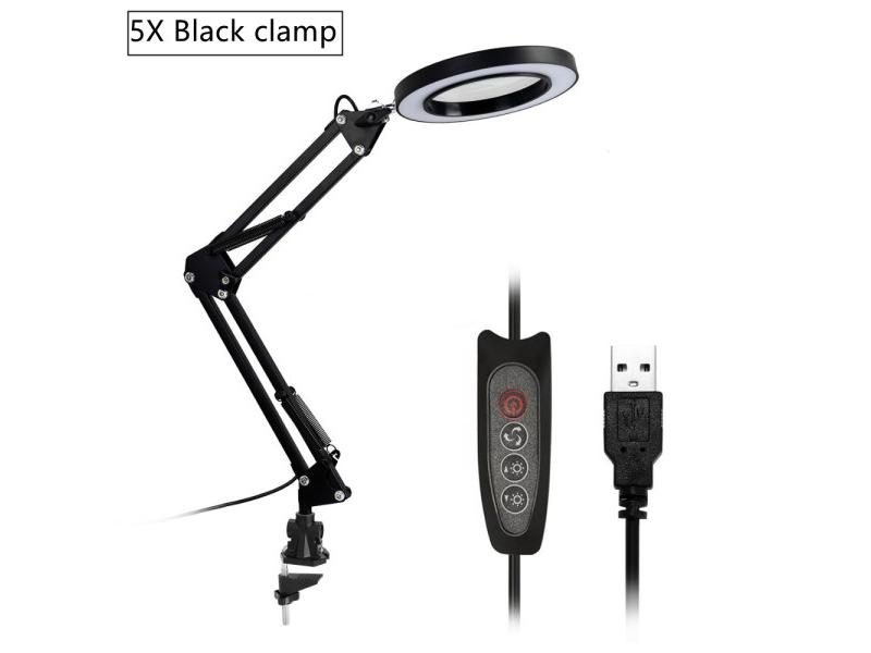 Foldable 5X Magnifying Glass Desk Lamp With 3 Dimming Modes USB Supply Carousel 1