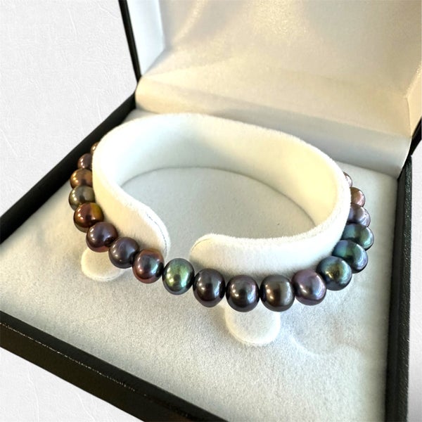 Genuine 6.5mm - 7mm Black / Peacock Cultured Pearl Bracelet - 19cm Carousel 1