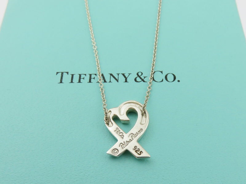 TIFFANY & CO Sterling Silver Diamond Loving Heart Pendant Necklace Carousel 2