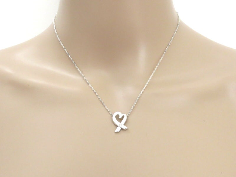 TIFFANY & CO Sterling Silver Diamond Loving Heart Pendant Necklace Carousel 4