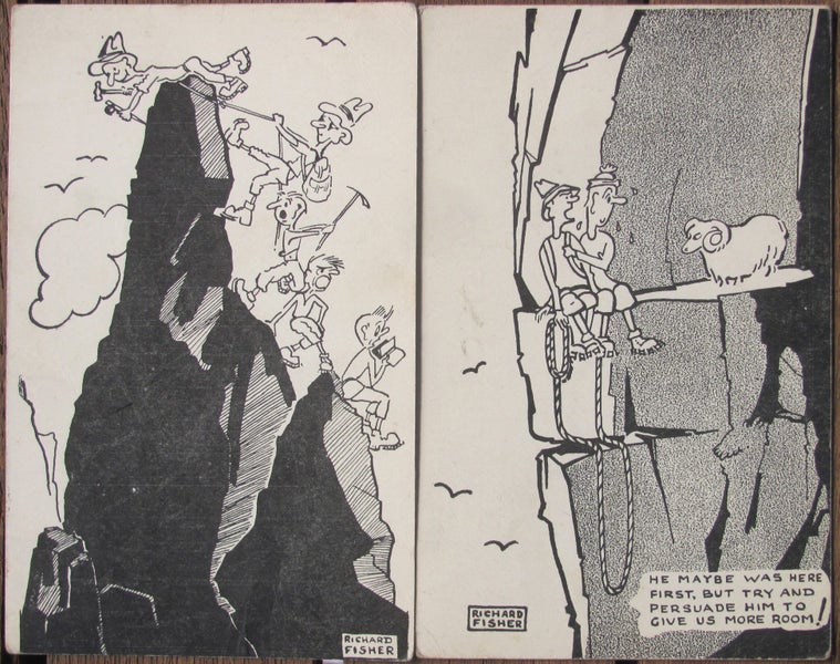 Comic alpine cartoons by Richard Fisher, 2 cards Carousel 1