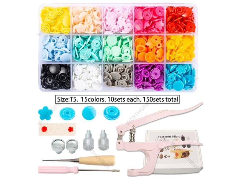 Quality 80/270 Sets T5 Snaps Plastic Buttons With Snaps Pliers Set For Clothes Carousel 1