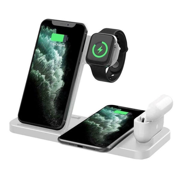 4-in-1 Wireless Fast Charging Station for QI Devices- USB Powered - White Carousel 1
