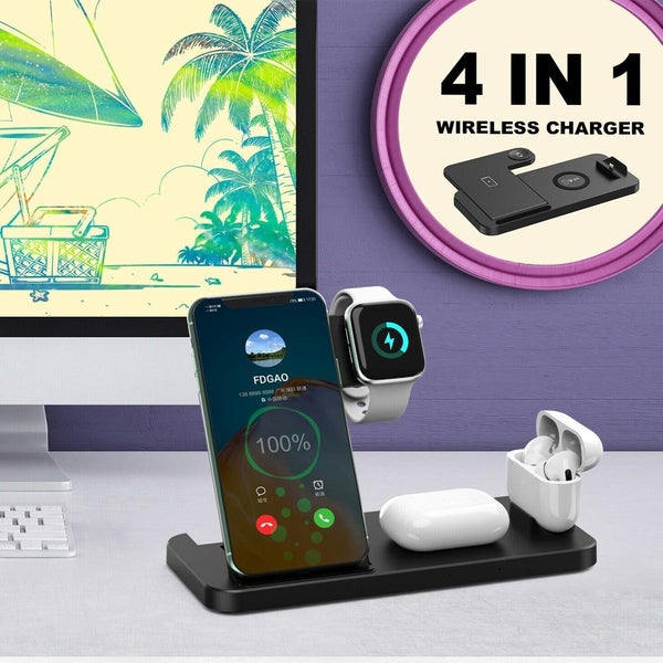 4-in-1 Wireless Fast Charging Station for QI Devices- USB Powered - White Carousel 10