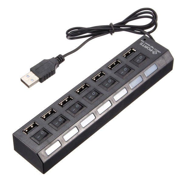 7 Ports USB 2.0 External HUB Adapte with Power On/Off Switch - WHITE Carousel 1
