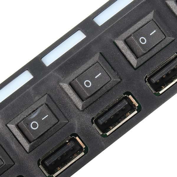7 Port USB 2.0 Hub + AC Power Adapter ON/OFF Switch For PC Laptop MAC - BLACK Carousel 6