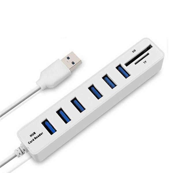 USB 2.0 Hub USB Splitter High Speed 6 Ports with TF SD Card Reader - 2 - WHITE Carousel 1