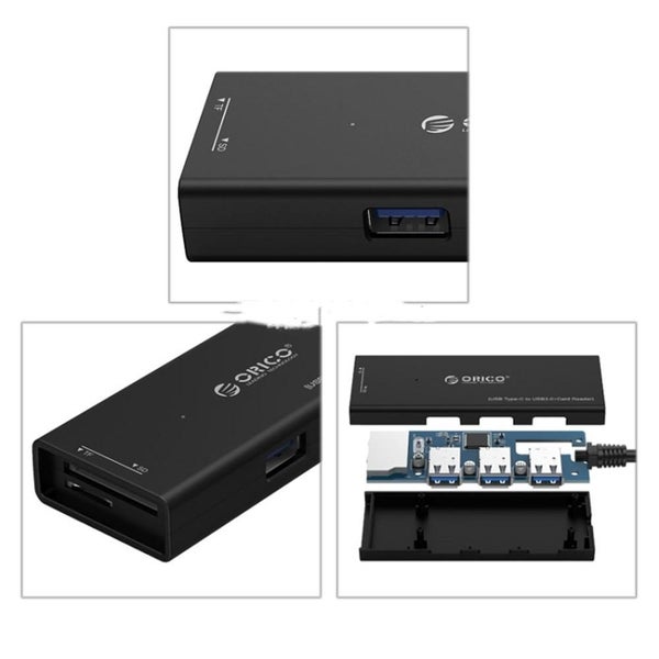 3 Ports USB 3.0 USB-C / Type-C Card Reader HUB with 15cm Cable(Black) Carousel 2