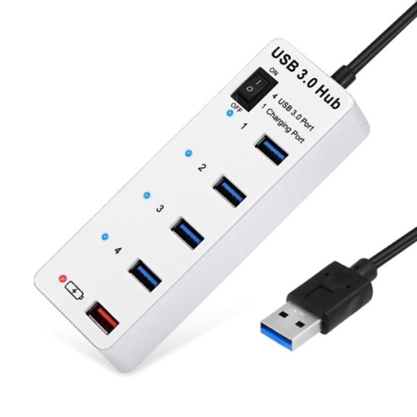 4 Port USB 3.0 + 1 Port Fast Charging Hub with ON/OFF Switch (BYL-3011)(White) Carousel 1