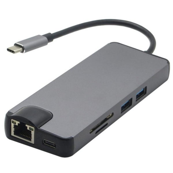 8 Port USB C Hub HDMI VGA Ethernet Lan RJ45 Adapter for Mac Book Pro gray Carousel 1