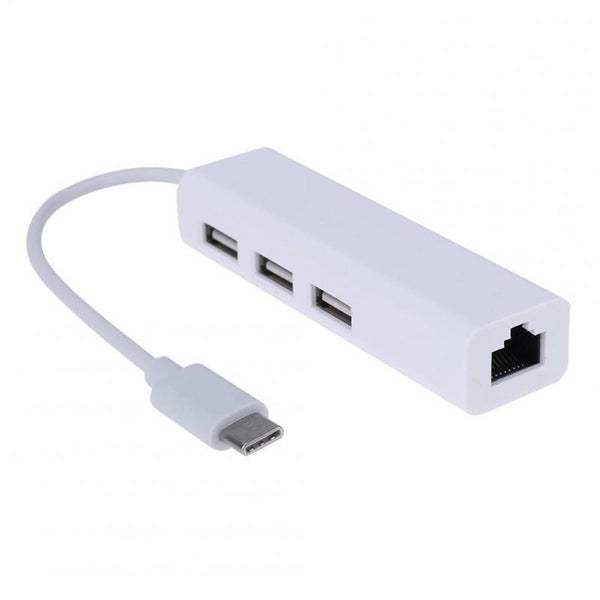 USB 3.1 Type C to USB RJ45 Ethernet Lan Adapter Hub Cable for Macbook PC white Carousel 1