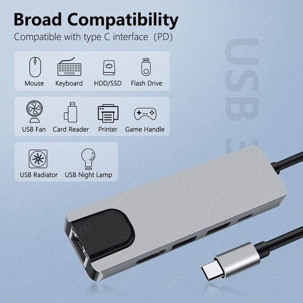 USB 3.0 hub type C adapter to HDMI Gigabit Ethernet Rj45 Lan for Macbook iPad Carousel 5