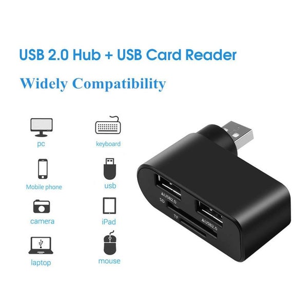 USB 2.0 Adapter Power Interface SD TF Card Reader For Computer PC - BLACK Carousel 2