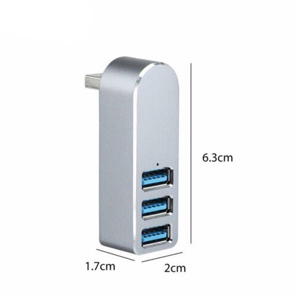 Mini 3 Port USB 3.0 Hub Rotary USB Splitter Adapter for PC Laptop - SILVER Carousel 2